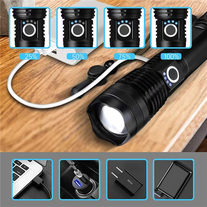 P50 Super bright LED Flashlight 18650 26650 Recharge Battery 5 lighting modes Led Torch for Night Riding Camping Hiking Hunting