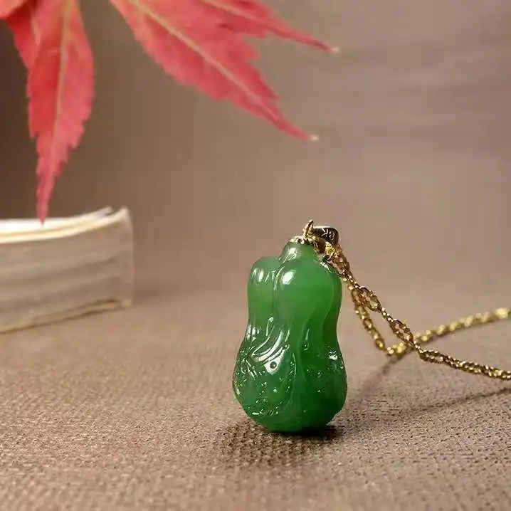 Natural 7A hetian jade Handcarved Chinese cabbage jade green jade pendant Hotan Biyu necklace pendants jewelry jade necklaces