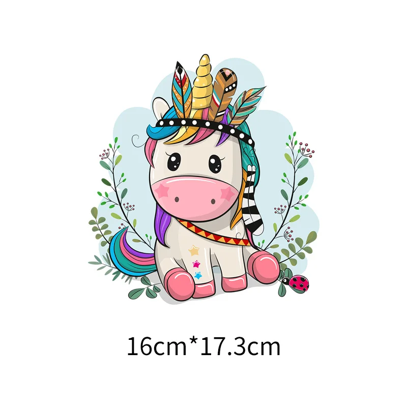 Iron On patches for children's T-shirt canvas bag DIY decorative printing sticker cute unicorn color heat transfer can be washed