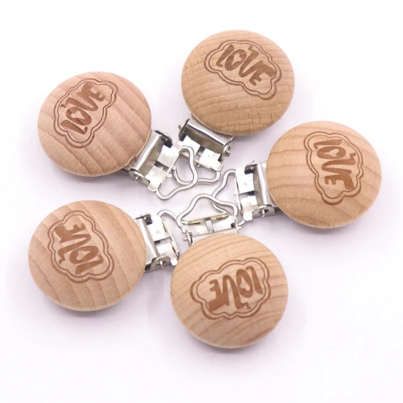 

5pcs 30mm Love Heart Beech Wooden Clips Baby Pacifier Clip Holder Infant Soother Clasps Natural Wood Baby Pacifier Accessories