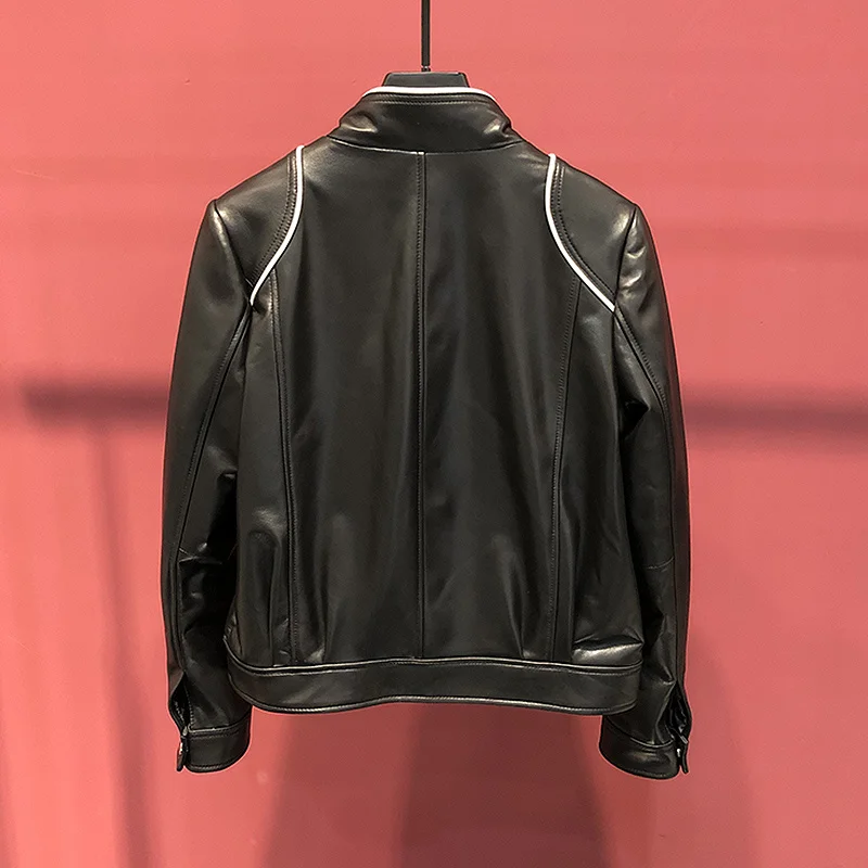 Jaqueta de Couro Genuíno Casaco Mulheres Real Pele De Carneiro Designer De Marca De Luxo 2023 Novas Senhoras Outono Inverno Motocicleta Outerwear Feminino