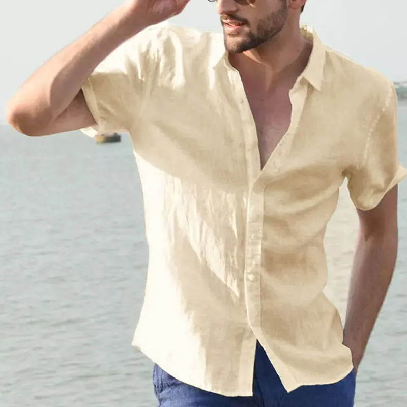 Herren Casual Kurzarmhemden Freizeit Street Wear Revers Button-Down Einfarbige Hemden für Männer Vintage Urlaubsbluse M-3XL