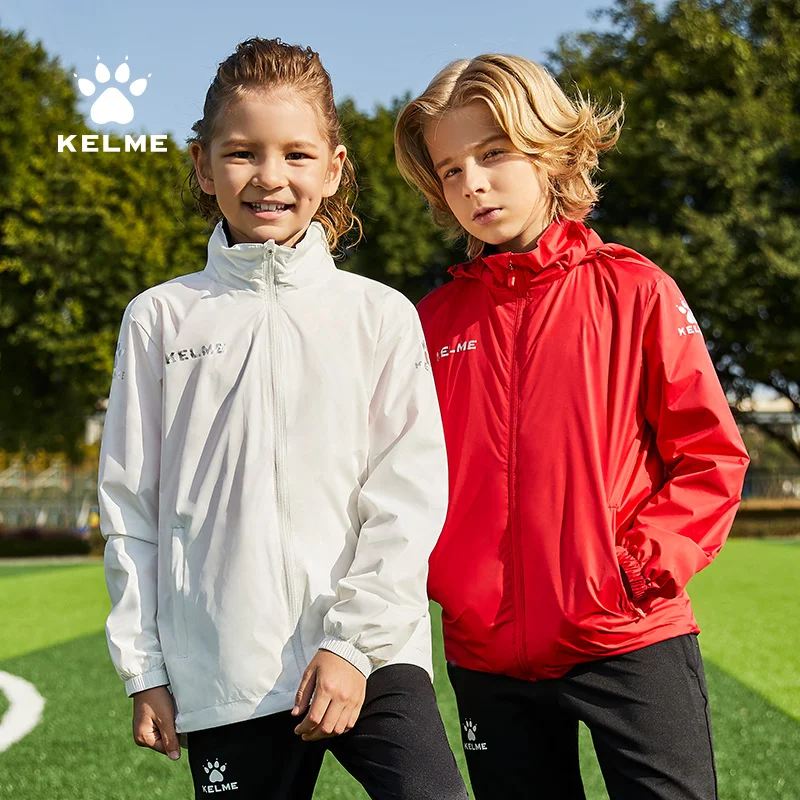 KELME Men\'s Training Jacket Kid Football Sports Running Jacket Hidden Hoodie Windproof Waterproof Outdoor Tracksuit 3803241