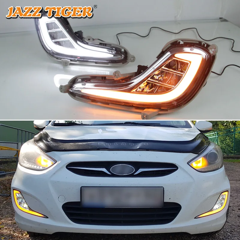 12V Daytime running lights For Hyundai Solaris Accent 2010 2011 2012 2013 Drl with turn signals LED For cars auto Fog headlights