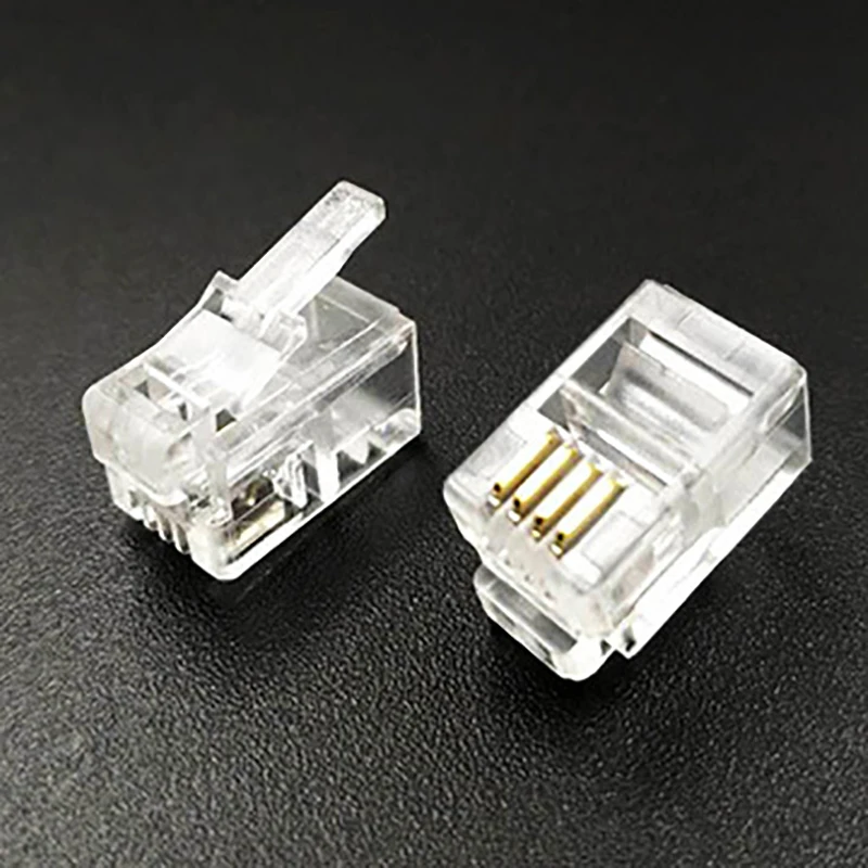 OULLX 4P4C RJ9 Telephone Handset Connector 4-Core Audio Connector 4-wire Plug Gold-Plated Copper Chip Crystal Heads 50pcs 100pcs