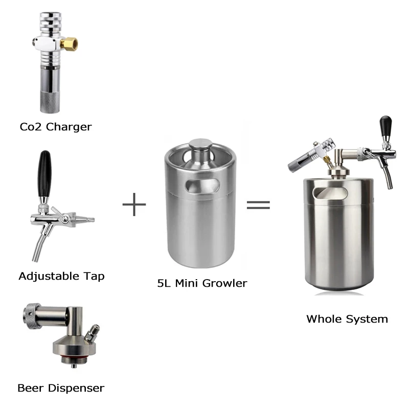 5L Mini Beer Keg Home Brewing Beer Growler,Stainless Steel Premium Kegs Mini Kegerator Craft Beer Dispenser Use 8g CO2 Cartridge