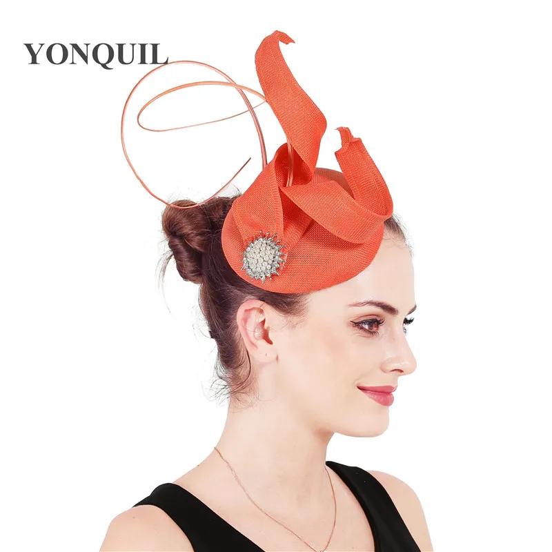 Frauen Frühling Licht Blau Fascinator Cocktail Hut Haarbänder Mesh Kopfstück Nachahmung Sinamay Mode Damen Elegante Zubehör – Detail 7