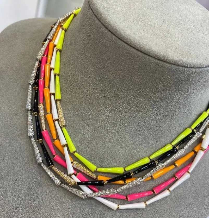 

7 Colors white black green blue yellow orange pink colorful candy Neon enamel spiked bead link chain choker necklace