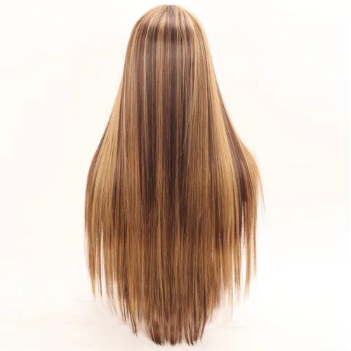 Imagen 2 del producto 30 pulgadas # Peluca sintética p4/27 con flequillo, pelucas de pelo largo y liso para mujer, pelucas naturales lisas, peluca de Color Piano rosa y negro para mujer