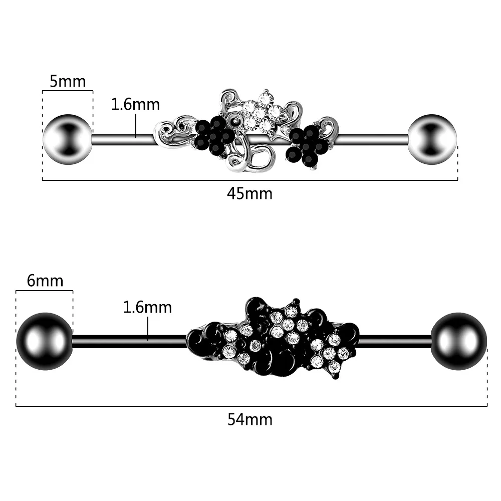 316L Surgical Steel Skull Industrial Barbell Earring Pink Zircon Ear Rings Piercing 14G Helix Piercing Cartilage Body Jewelry