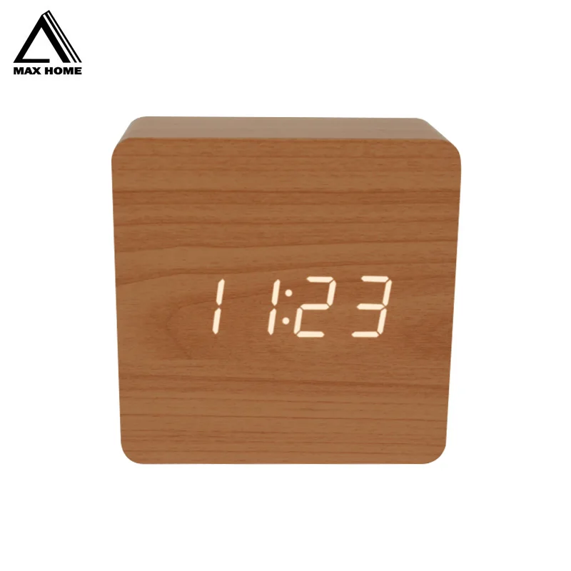 

MAX HOME LED Wooden Clock Digital Alarm Clocks Desktop Clocks Electronic Voice Control Temperature Display Despertador Home