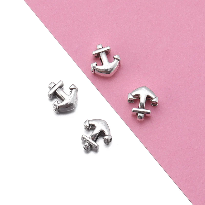 10pcs Alloy Metal Punk Anchor Shape 7x13mm Loose Bead with 4.5mm Hole For DIY Jewelry Making Bracelet Accessories