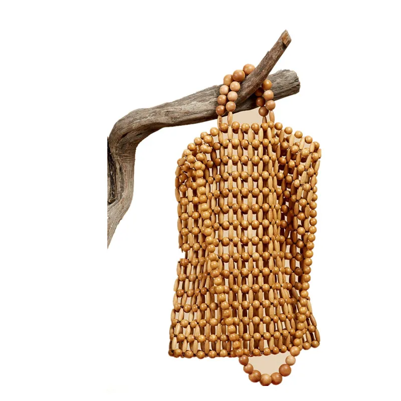 Hand-woven bag from natural wood beads handbag retro bamboo bag beach bag hollowed Creative antique style fashion woven bag