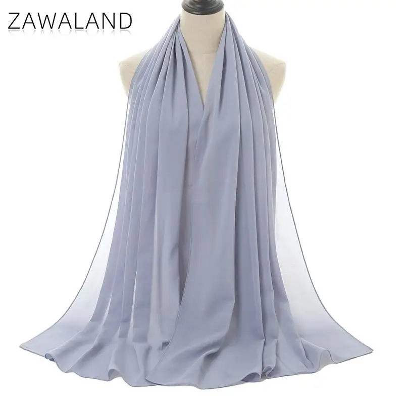 Zawaland-bufanda de chifón para mujer, Hijab suave y larga, de Color sólido, para primavera y verano