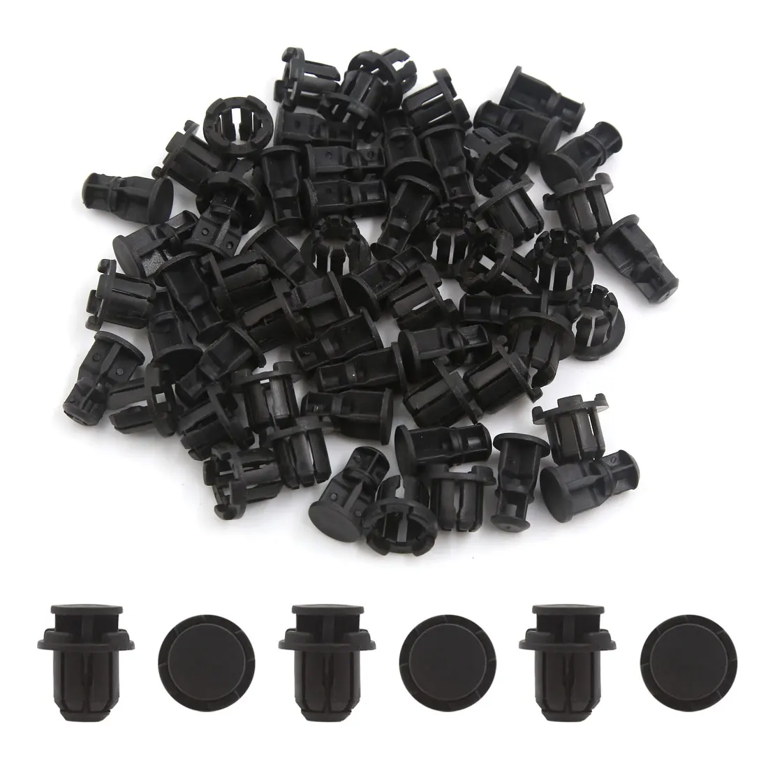 X Autohaux 20/30/50/100Pcs Czarne nity do błotników zderzaków samochodowych Plastikowe klipsy dociskowe Łączniki Średnica otworu 14 mm — zdjęcie 2