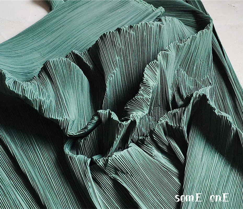 Stiff Pleated Fabric Striped Folds Blackish Green DIY Art Painting Wedding Decor Pants Skirt Dress Clothes Designer Fabric