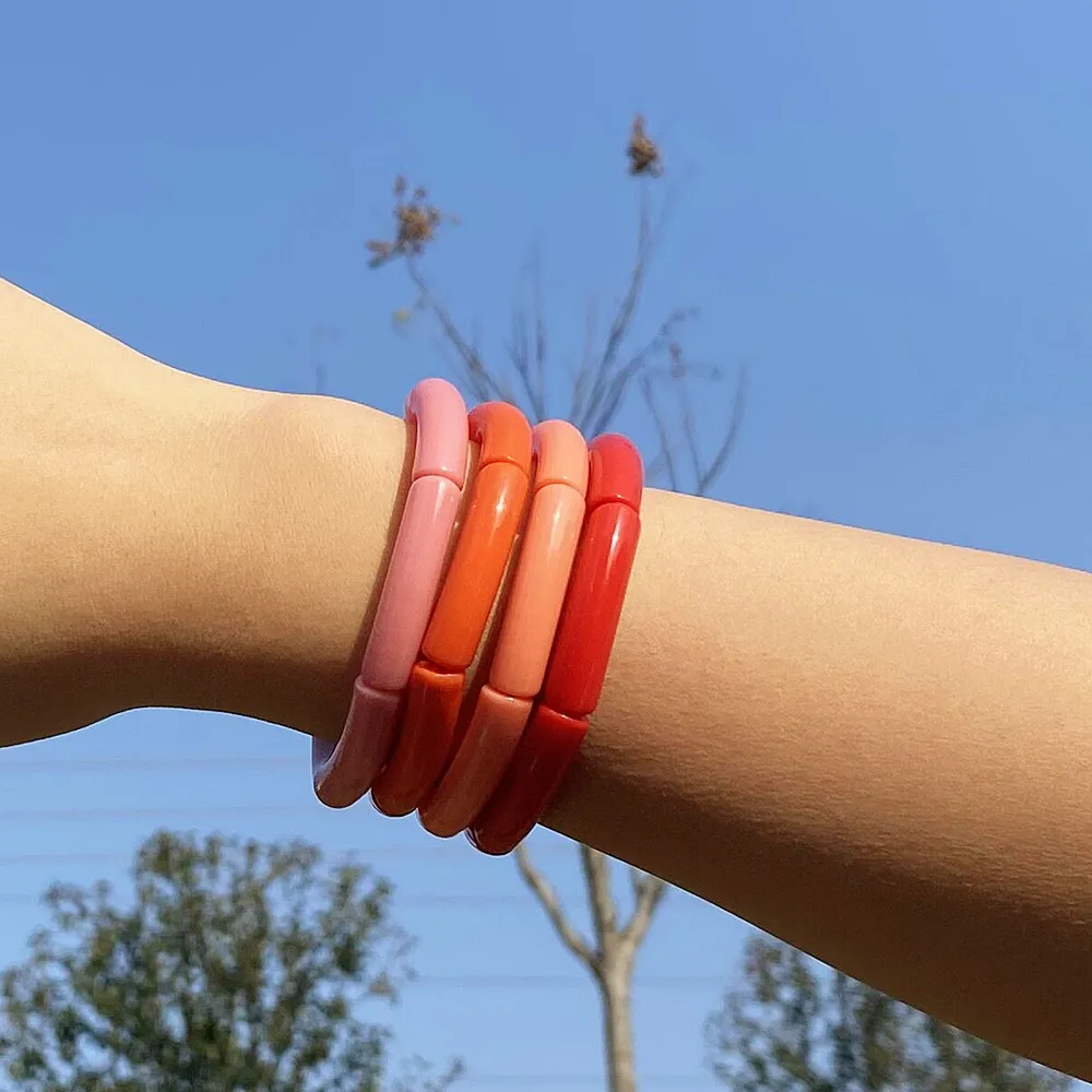 سوار من الخيزران الأكريليك البوهيمي للرجال والنساء ، لون الحلوى ، أساور من الخرز الأنبوبي الرفيع ، أساور معصم ، مجوهرات أنيقة ، عصرية