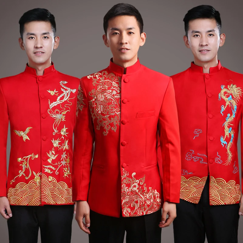 

Chinese wedding red Coat ancient China Spring Festivals costume Tang Clothing bridegroom Zhongshan Wear performance Garment