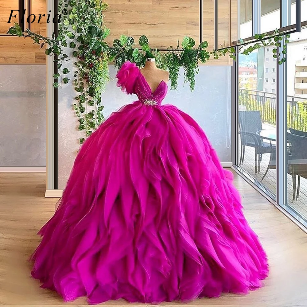 Princess Fuchsia Celebrity Dresses 2020 One Shoulder Sexy Evening Gowns Red Carpet Runaway Dresses Girls Pageant Dresses платье