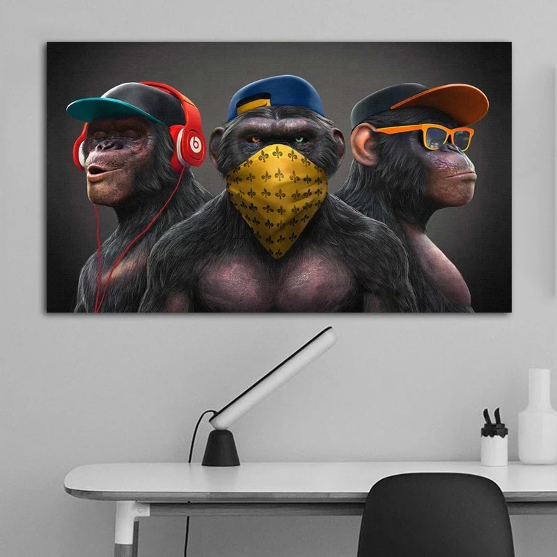 3 Monkeys Posters Wall Art Pictures For Living Room Gorilla Animal Prints Canvas Painting Modern Home Decor Indoor Decorations