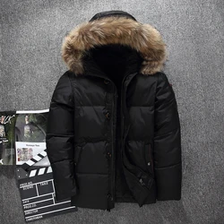 Down Jacket Men Faux Fur Coat Casual Men Fur Hood Winter Jacket Windproof Thick Winter Brand-clothing Outerwear Men Parkas