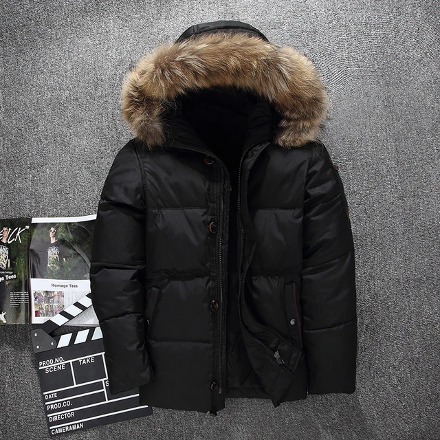 Mens black winter coat with fur hood hotsell