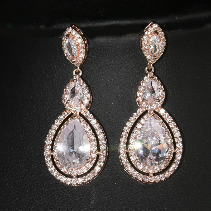 Ekopde Fashion Shiny Zircon Earrings For Women Geometric CZ Crystal Teardrop Earrings Bridal Wedding Jewelry Kolczyki Pendientes