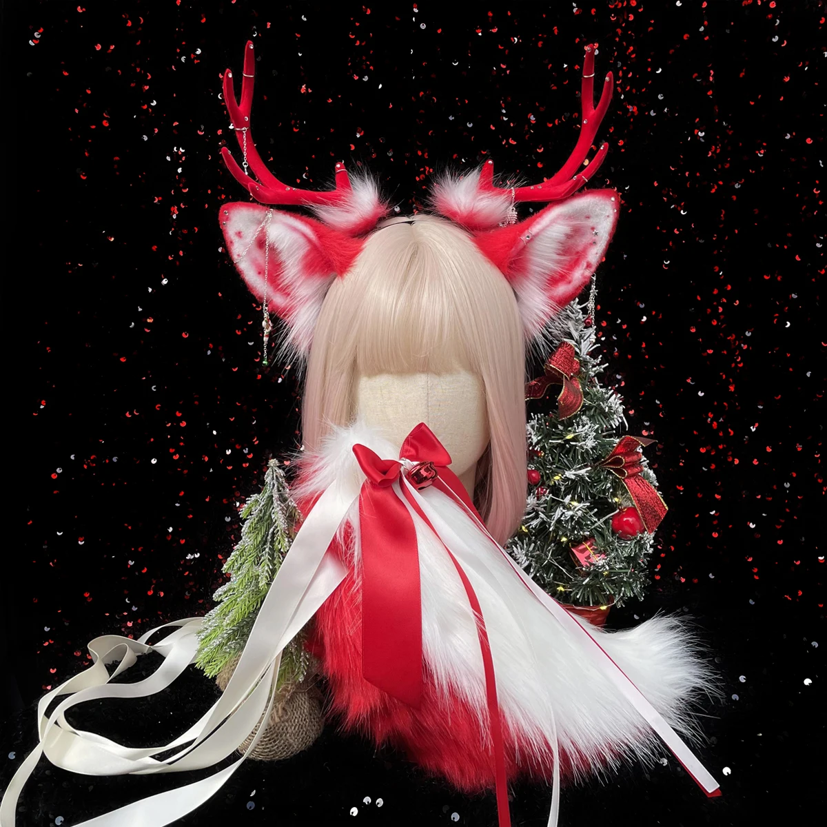 

New Christmas Gift Custom Christmas Elk Ear Antler KC Headband Lolita Lovely Original Hand Made Animal Ear Cosplay