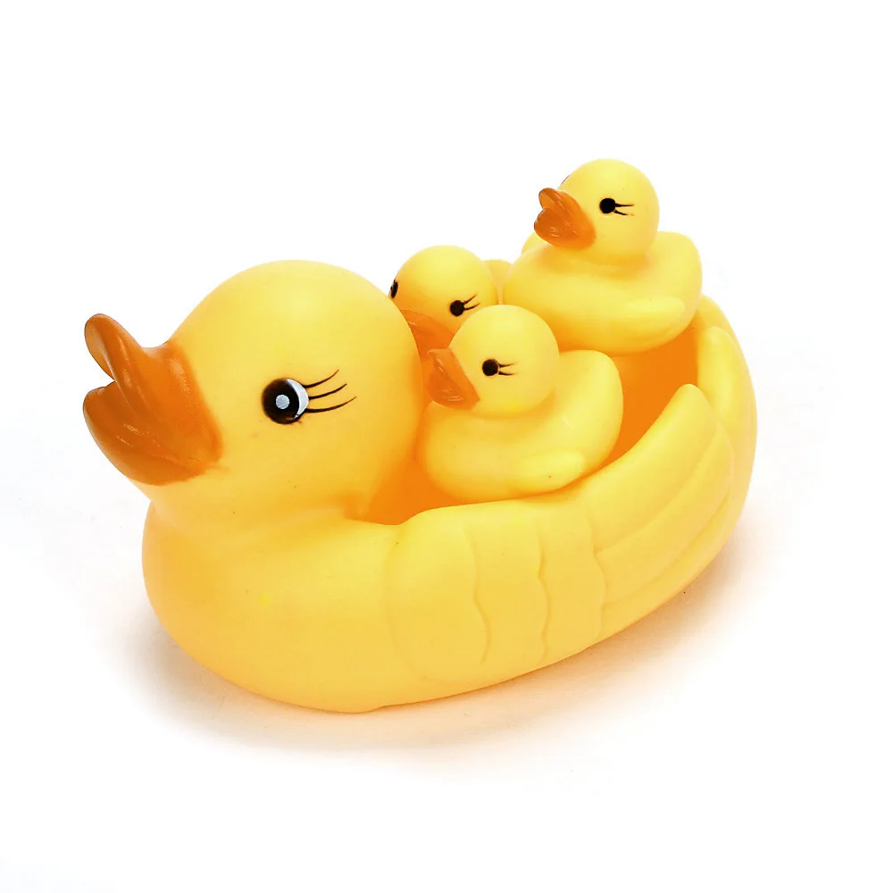 

One Big Three Little Ducks Bathroom Family Baby Bath Toys Rubber Racing Duck Squeezes-Sounding Playing Water Dabbling Toy