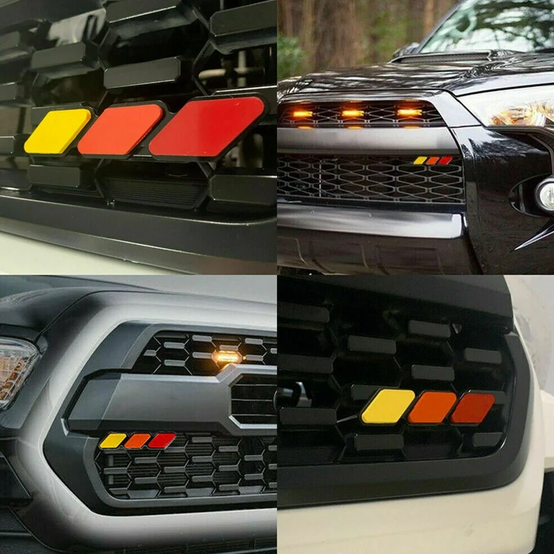 1 Set Of Grill Badge Emblem Tri-Color, for Toyota- Tacoma 4 Runner Sequoia Rav4 Highlander, Yellow/Orange/RED