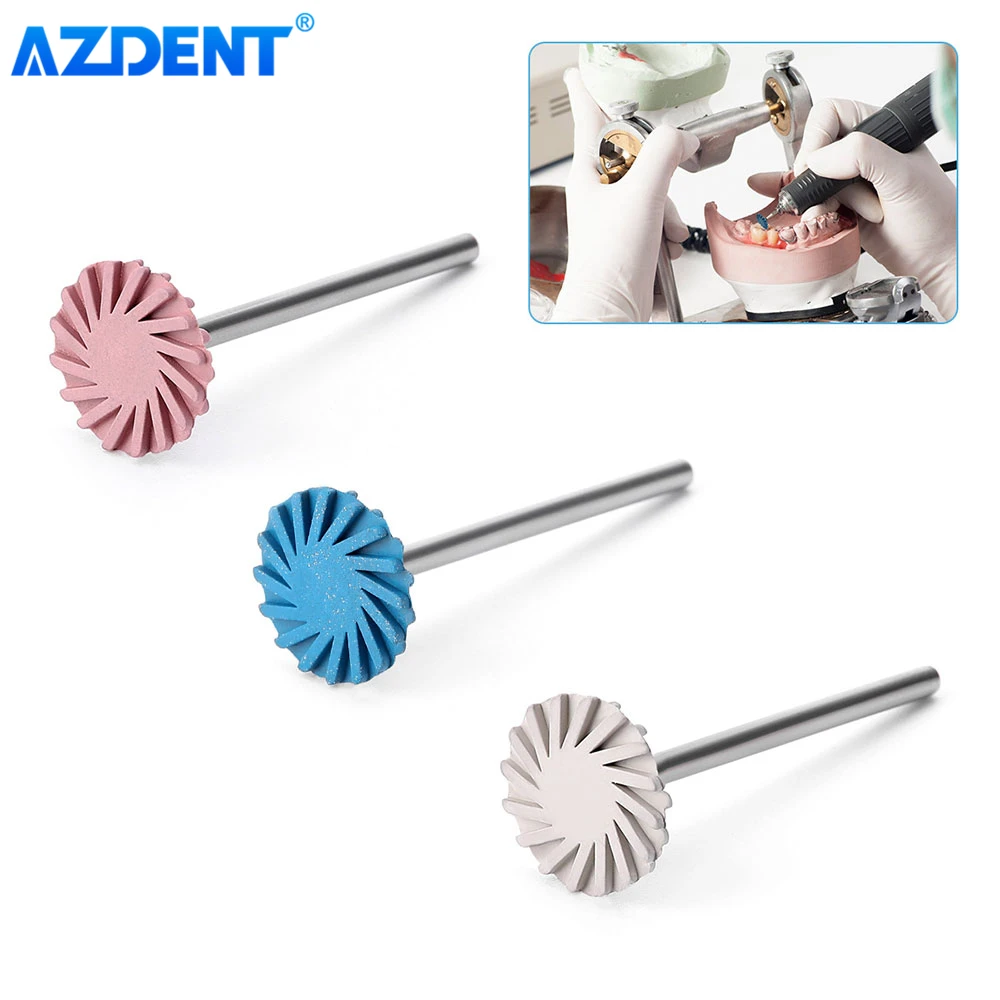 AZDENT 3PCS Dental Composite Diamond HP Disc 14mm Wheel Rubber Polisher 3 Stage Polishing System Coarse Medium Fine Dentistry