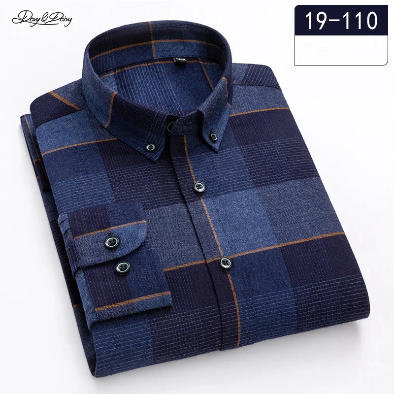 2021 New Men Shirt  Novel Material High Quality Long Sleeve Casual Business Slim Fit Plaid Fashion Branded Clothes DA447