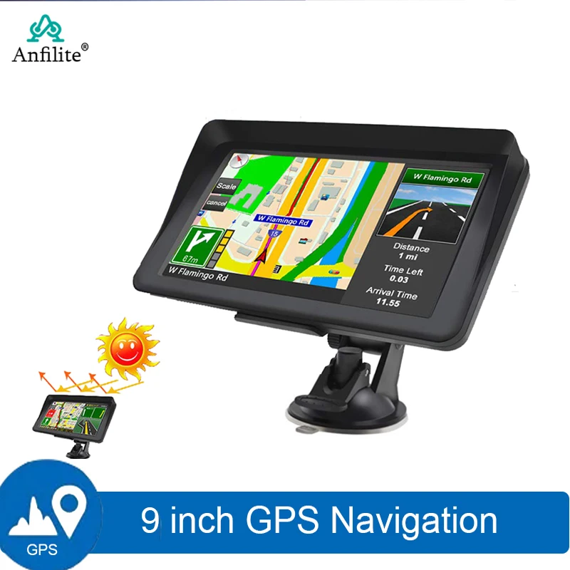 9-дюймовый автомобильный gps-навигатор Anfilite с активным экраном, GPS-навигацией, Fm, Bluetooth, ОЗУ 256 м + ПЗУ 8 Гб с картой Европы и Испании 2020