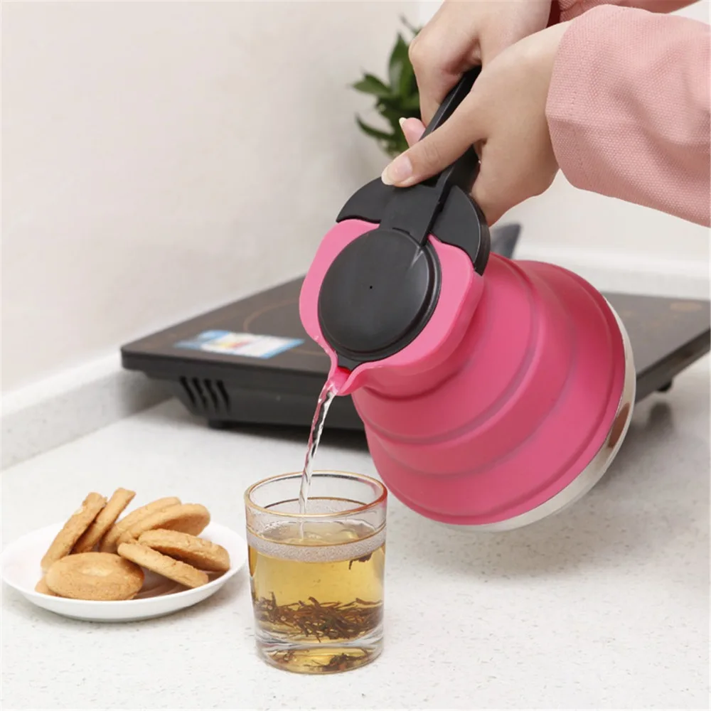 3 Colors Portable Folding Silicone Water Kettle 1.5L Water Pot Outdoor Camping Travelling Hiking Kitchen Tools Tea Coffee Kettle