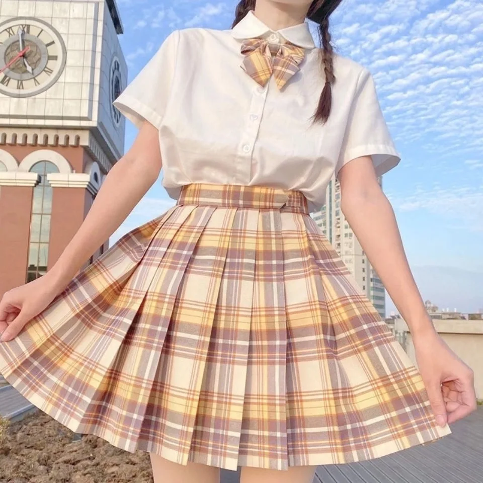 Japanse School Meisje Hoge Taille Geplooide Rokken Anime Cosplay Schooluniform Jk Student Meisjes Geplooide Rok Geel Rooster Rokken