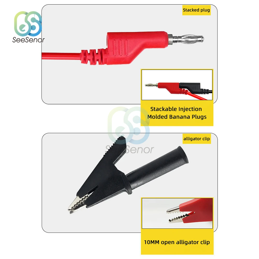 5pcs/set Test Probe Kit Alligator Clip to 4mm Banana Plug Multimeter Test Lead 19A/1000V Cable Length 1M