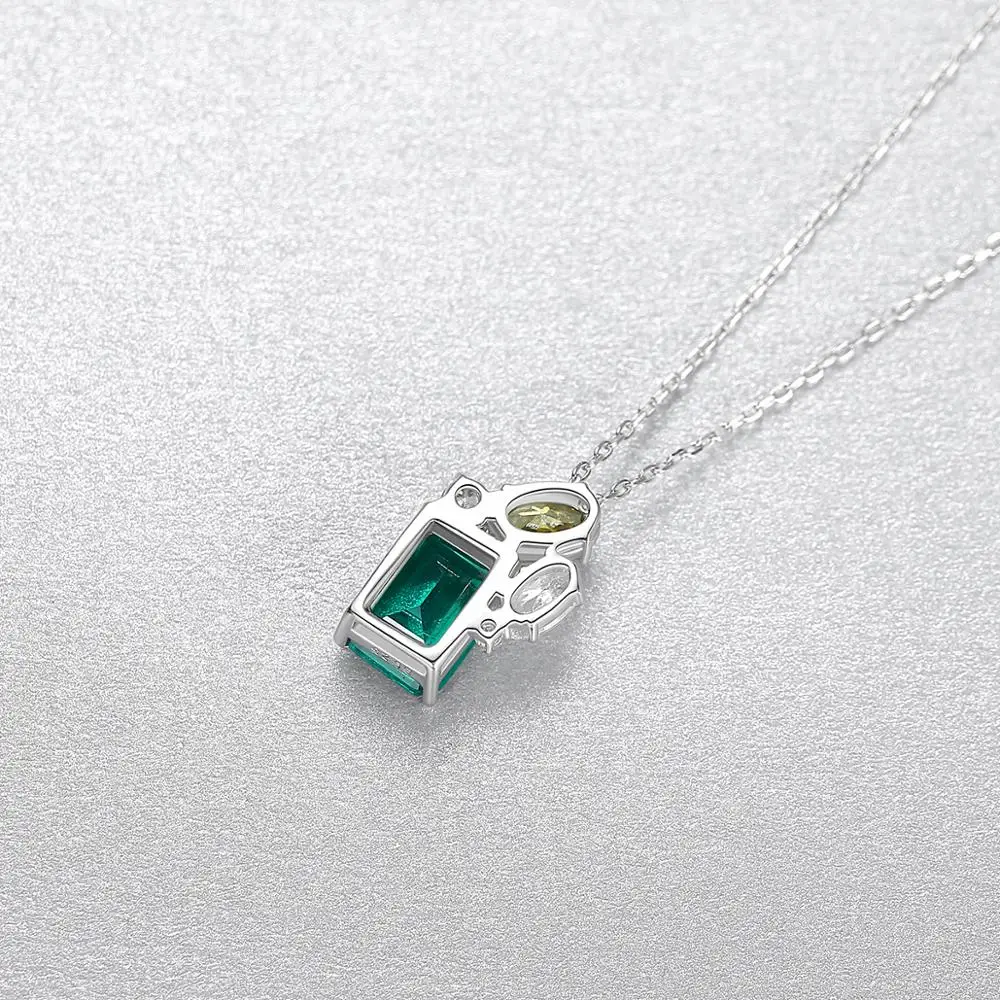 PAG&MAG Genuine 925 Sterling Silver Green Shining Square Design Cubic Zircon Pendant Necklace For Women Bridal Wedding  Jewelry