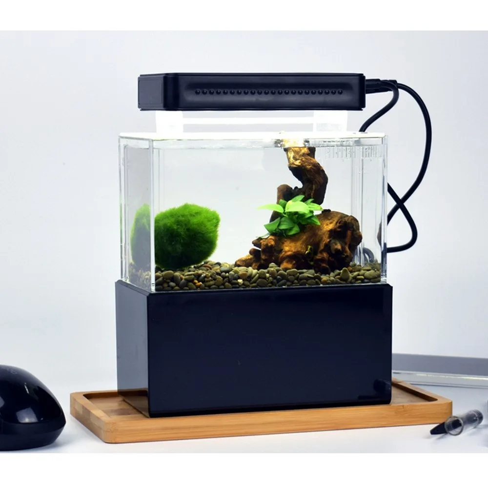 Mini Small Aquarium  Fish Tank USB interface with LED Lamp Light  Water Fliter Fish Tank Home Decorations Aquarium Supplies