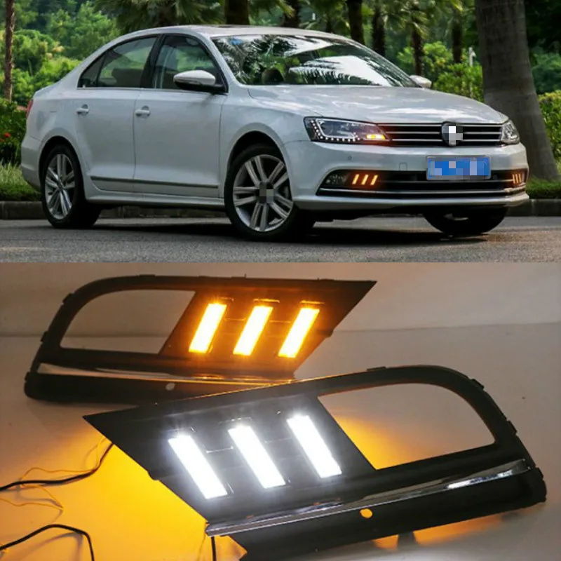 

LED DRL daytime running light for volkswagen sagitar jetta bora 2015-2018 with yellow turn signal and blue night running light