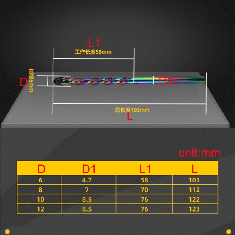 1pcs 6/8/10/12mm Triangle Twist Drill Ceramic/Glass/Cement/ Marble/Wall Carbide Twist Spiral drills Bit Tile Concrete Tool