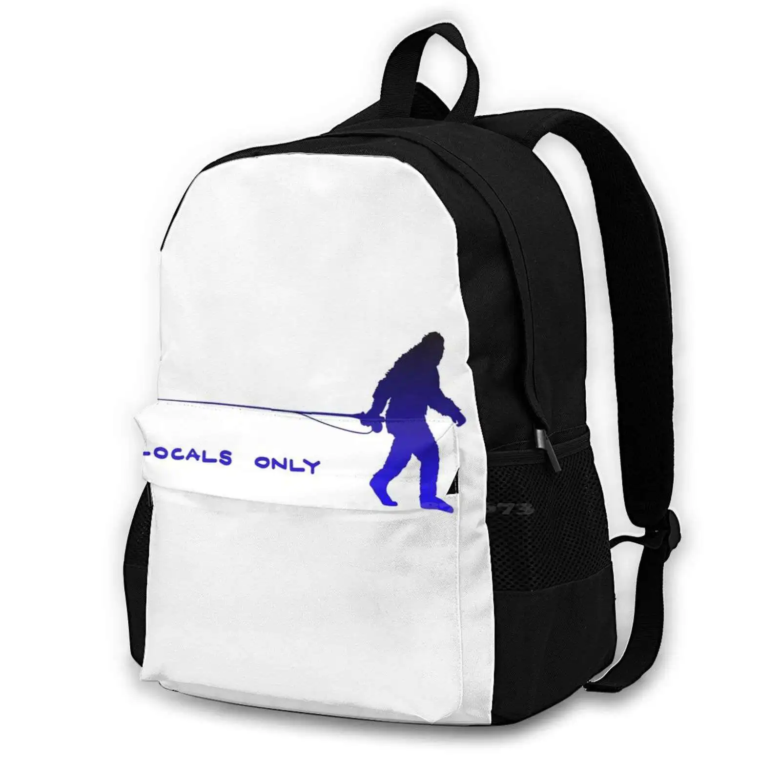 Fly Fishing Fish Locals Only Sasquatch Big Foot Blue Trout Fisher Fisherman Gift Ideas School Bag Big Capacity Backpack