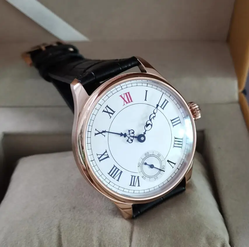 44mm Rose Gold No logo Mechanical Hand Wind Men\'s Watch White dial Mineral Glass/Sapphire Crystal Seagull st3621 movement G037