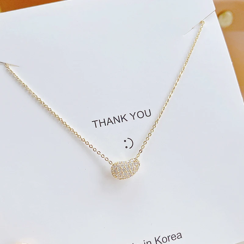 Ins Hot Sale Cute Tiny Exquisite Micro Inlaid CZ Beans Women Necklace Bling Zirconia Creative Stylish Colar Kolye Jewelry Gift