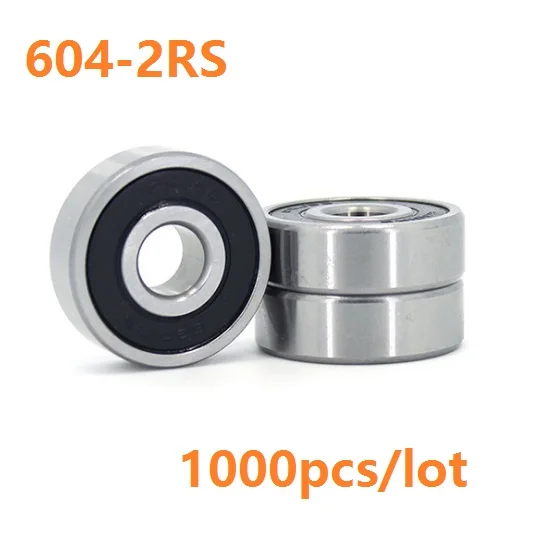 1000pcs 604RS 604-2RS 604 2RS 4*12*4mm  Rubber Sealed Deep Groove Ball bearing Shaft 4x12x4mm