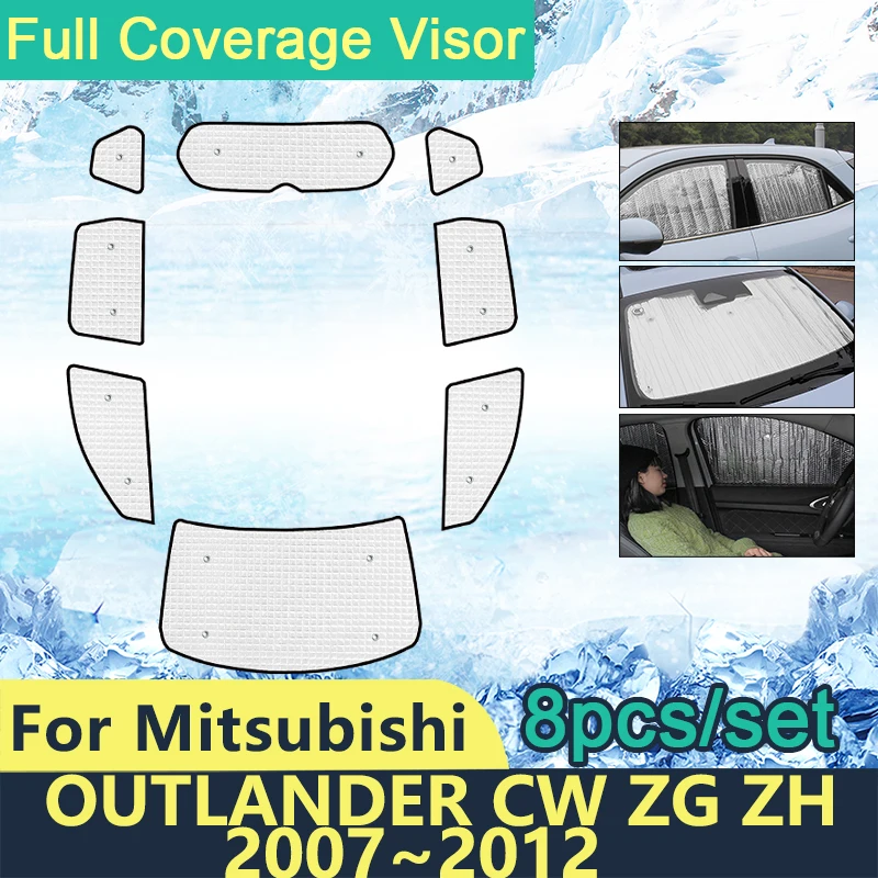 Full Cover Sunshades For Mitsubishi Outlander CW ZG ZH 2007~2012 Car Sun Protection Windshields Side Window Visor  Accessories