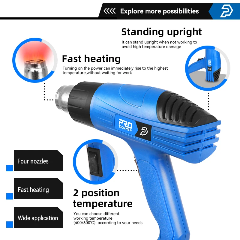 2000W Hot Air Gun 220V Temperature Adjustable Advanced Electric Heat Gun With Five Accessories Industrial Power Tool PROSTORMER