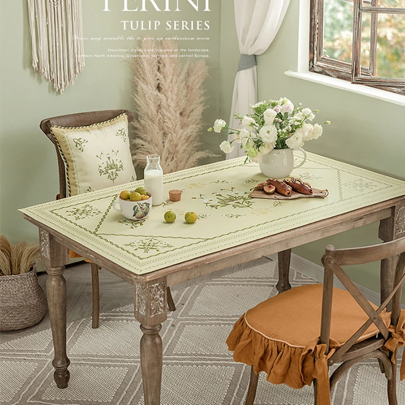 French Pastoral Leather Tablecloth Simple Print Exquisite Tea Table Cloth Home Decor Waterproof Non-slip Leather Table Mats