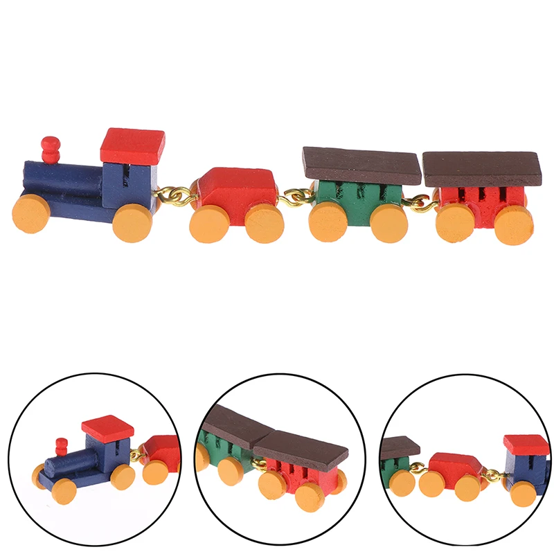 

1Pcs 1:12 Dollhouse Cute Wooden Train Set Locomotive Compartment Carriages Toy Play Doll House Decor Miniature Toys