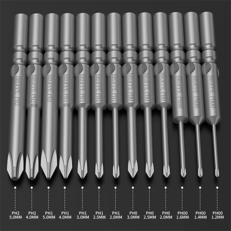 BROPPE 801 Phillips Electric Screwdriver Bit S2 Alloy Steel 5mm Round Shank Strong Magnetic Cross Screwdriver Bit