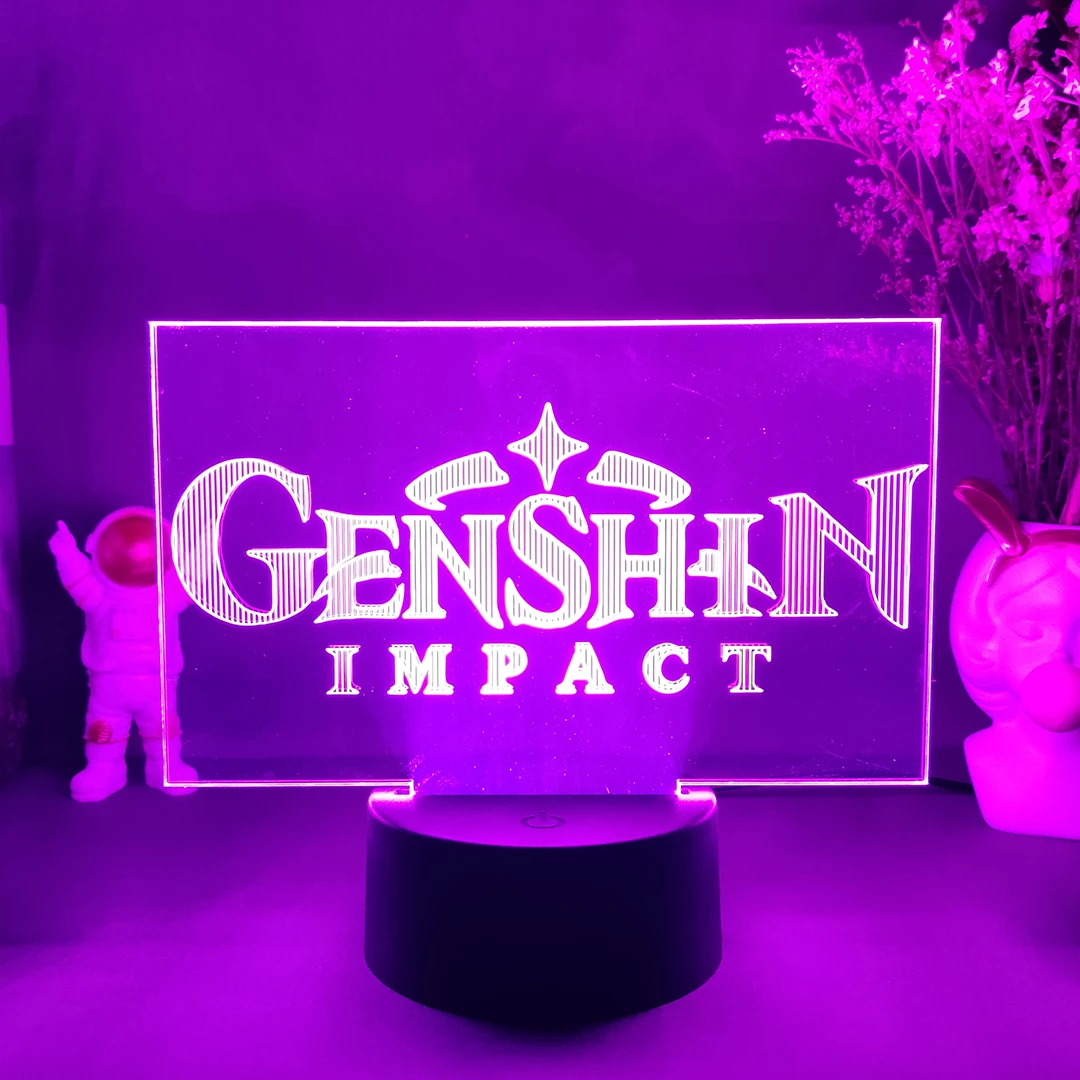 

Hot Online Game Genshin Impact Logo 3D Design Night Lamp Creative Room Desktop Setup Lighting Decoration Atmosphere LED Lights